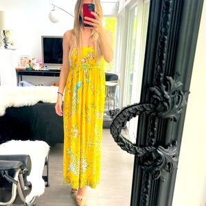 Versace inspired, yellow floral peacock maxi dress.